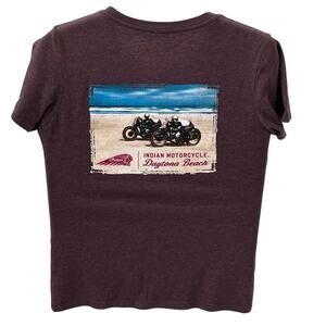 Indian Motorcycle Daytona Beach Women's Vintage Graphic T-Shirt Brown Large